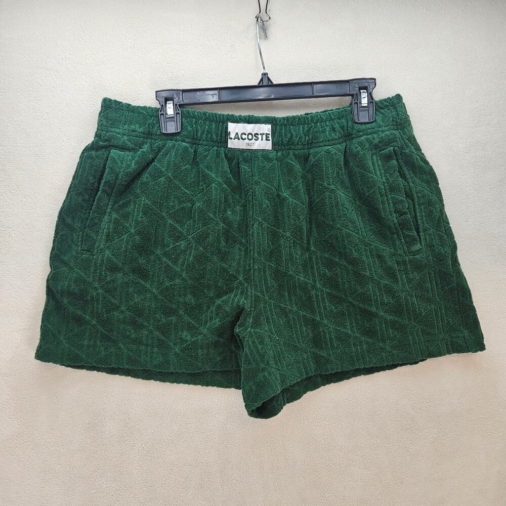 LACOSTE LIVE WOMEN'S 44 GREEN TERRY CLOTH SHORTS MONOGRAM RELAXED FIT